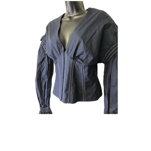 Jonathan Simkhai Deep Blue Ruffle Blouse - Picture 7 of 7